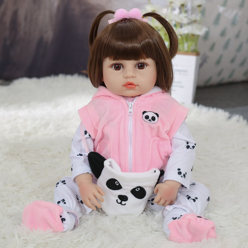 Brastoy Bebê Boneca Reborn 100% Silicone Panda Rosa Boneca 48cm